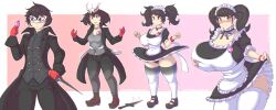 becky_(persona) black_hair breast_expansion brown_eyes choker female gender_transformation genderswap_(mtf) hair_growth huge_breasts joker_(persona) kittenboogers maid maid_headdress maid_uniform mtf_transformation persona persona_5 rule_63 sadayo_kawakami thick_thighs thigh_expansion thighhighs transformation transformation_sequence twintails