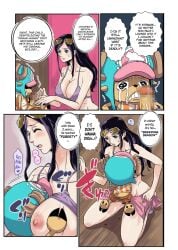 ass big_ass big_butt big_penis bikini blue_eyes breasts doujin doujinshi eyewear_on_head female groping huge_ass huge_butt kakutou_oukoku large_ass long_hair male nico_robin nipples one_piece penis penis_out text tony_tony_chopper