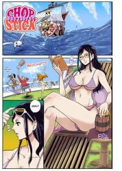 ass big_ass big_butt bikini blue_eyes doujin doujinshi female huge_ass huge_butt kakutou_oukoku large_ass long_hair male monkey_d_luffy nami nico_robin one_piece post-timeskip sunglasses tinted_eyewear tony_tony_chopper usopp yellow-tinted_eyewear