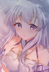 1girls bare_shoulders breasts collarbone edamameoka female female_only fire_emblem fire_emblem:_genealogy_of_the_holy_war julia_(crusader_of_light)_(fire_emblem) julia_(fire_emblem) large_breasts long_hair nintendo purple_eyes smile solo upper_body white_hair