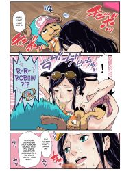 ass big_ass big_butt big_penis bikini blue_eyes breast_grab breasts cum_on_body cum_on_face dick doujin doujinshi eyewear_on_head female huge_ass huge_breasts huge_butt kakutou_oukoku large_ass large_breasts long_hair male nico_robin nipples one_piece penis penis_out sucking_penis text tony_tony_chopper