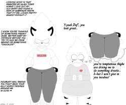 alien anthro anthro_on_anthro best_friends blush bottom_heavy clothed dafimos_fang dialogue femboy fully_clothed gay leggings lwd_cartoonz neil_lash nervous short_sleeves shortstack sketch spiked_bracelet spiky_hair sweater teasing thick_thighs tight_clothing tshirt turtleneck turtleneck_sweater wide_hips