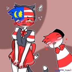 blush countryhumans crossdressing gay indonesia_(countryhumans) malaysia_(countryhumans) nosebleed