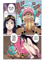 ass big_ass big_butt big_penis bikini blue_eyes doujin doujinshi eyewear_on_head female huge_ass huge_butt kakutou_oukoku large_ass long_hair male nico_robin one_piece penis penis_out text tony_tony_chopper