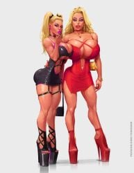 2girls ass_in_dress bare_legs big_breasts bimbo black_dress blonde_hair boots breasts busty choker cleavage coxville_stories daughter erect_nipples female female_focus female_only full_body high_heel_boots high_heels hoop_earrings hoop_earrings_oversized hourglass_figure huge_breasts jenny_summers kitty_summers large_breasts makeup milf mother mother_and_daughter multiple_girls new_version nipple_bulge open_toe_shoes platform_heels realistic red_dress remastered shoes skimpy skimpy_clothes standing temogam thick_lips wide_hips