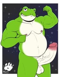 1boy 2019 5_fingers amphibian anthro balls belly belly_button big_balls big_penis blue_eyes blush blushing erection fist flexing flexing_bicep foreskin frog genitals green_body green_skin grin humanoid_genitalia humanoid_penis looking_at_viewer male male_only mammal muscular muscular_arms naked nintendo nipple_piercing nipples nude penis pierced_nipples piercing piercings piqueraj simple_background slightly_chubby slightly_chubby_male slippy_toad smiling solo standing star_fox stars thick_penis toad two_tone_body veiny veiny_penis white_body white_skin