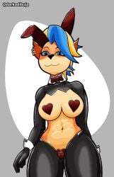 bandicoot big_breasts blonde_hair blue_eyes blue_hair breasts bunnysuit crash_(series) darkadibuja female orange_fur pirate_tawna reverse_bunnysuit solo_female tawna_bandicoot tawna_bandicoot_(crash_4)