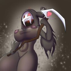 <3_eyes 2022 big_breasts breasts brown_background cameltoe clothing death_(personification) duskull female glowing glowing_eyes grim_reaper heart hi_res hoodie huge_breasts humanoid koi_(reapcreates831) melee_weapon nintendo nipple_bulge nipples not_furry pokémon_(species) pokemon pokies polearm pussy reapcreates831 red_eyes scythe simple_background solo tight_clothing topwear undead video_games visible_nipples weapon