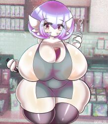 1girls anthro big_breasts blue_hair breasts curvaceous curvy female female_only game_freak gardevoir green_apron huge_breasts iced_latte_with_breast_milk meme naked_apron plump pokémon_(species) pokemon pokemon_(species) purple_eyes question_mark solo solo_female thick_thighs thighhighs thighs two_tone_hair wide_hips z3r0