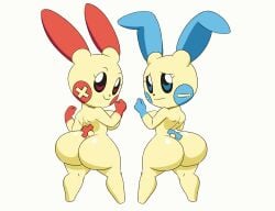 2022 2girls animated anthro ass ass_to_ass back_view big_ass big_breasts big_butt breasts bubble_butt bumping_asses bumping_butts female female_only huge_ass minun multiple_girls nintendo plusle pokémon_(species) pokemon pokemon_(species) sideboob source_request tagme tansau