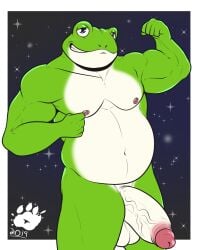 1boy 2019 5_fingers amphibian anthro balls belly belly_button big_penis blue_eyes blush blushing fist flaccid flexing flexing_bicep foreskin frog genitals green_body green_skin grin humanoid_genitalia humanoid_penis looking_at_viewer male male_only mammal muscular muscular_arms naked nintendo nipple_piercing nipples nude partially_retracted_foreskin penis pierced_nipples piercing piercings piqueraj semi-erect simple_background slightly_chubby slightly_chubby_male slippy_toad smiling solo standing star_fox stars thick_penis toad two_tone_body veiny veiny_penis white_body white_skin