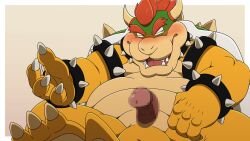 2022 anthro belly big_belly blush bowser censored erection eto1212 genitals hi_res humanoid_hands kemono koopa male male_only mario_(series) nintendo overweight overweight_male penis scalie simple_background solo video_games