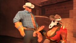 big_penis cumshot engineer_(team_fortress_2) female fempyro handjob male marksdv pyro pyro_(team_fortress_2) straight team_fortress_2