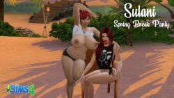 2girls 3d big_ass big_breasts booty_shorts devious_desires deviousdesires female female_only red_hair small_breasts strippers the_sims_4 thick_thighs thong top_heavy top_pulled_up topless wet_shirt wide_hips