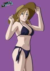 1girls 2022 adjusting_hat adjusting_headwear big_breasts bikini blonde_hair boruto:_naruto_next_generations cleavage clothed clothed_female clothes clothing female female_only fully_clothed green_eyes grin hat holding_hat jorch_jacg long_hair mature mature_female midriff milf naruto naruto_(series) quad_tails side-tie_bikini smile solo solo_focus summer_hat sun_hat sweat swimsuit teal_eyes temari