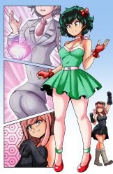 ass_expansion breast_expansion choker dress female_deku gender_transformation genderswap_(mtf) green_eyes green_hair hair_ribbon heels izuku_midoriya mei_hatsume mtf_transformation my_hero_academia red_heels rule_63 themightfenek transformation