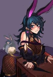 alternate_costume blue_eyes blue_hair breasts bunny_ears bunny_girl bunnysuit byleth_(fire_emblem) byleth_(fire_emblem)_(female) cleavage female female_only fire_emblem fire_emblem:_three_houses fishnet_legwear fishnets nintendo saiykik sideboob solo