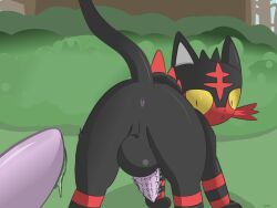 2016 anatomically_correct anus ass backsack balls big_balls bodily_fluids butt_focus duo erection feral forest genital_fluids genitals hi_res imminent_sex litten looking_back male male/male male_only nintendo outside pawn_(artist) penile_spines penis plant pokémon_(species) pokemon pokemon_only precum presenting presenting_hindquarters solo_focus surprised_expression tree video_games wide_eyed yellow_sclera