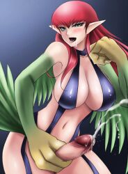 1futa bangs big_breasts big_penis blush breasts clothed clothing cum curvaceous drooling ejaculating_cum ejaculation erection feathered_wings futa_only futanari green_eyes harpie_lady huge_cock humanoid humanoid_penis light-skinned_futanari light_skin long_hair looking_at_viewer masturbation monster_girl mostly_nude naughty_face ogura_anko orgasm penis red_hair solo stroking_cock talons tongue_out yu-gi-oh! yu-gi-oh!_duel_monsters