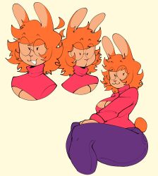 animal breasts bunny bunny_girl clothed clothing creature curvy_female curvy_figure curvy_hips female female_only flesh furry hourglass_figure huge_butt huge_hips long_ears open_clothes orange_sweater orange_turtleneck rabbit round_ass round_breasts round_glasses scenery squeezing_breast tail thick_thighs thin_waist turtleneck wide_hips