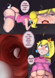 1girls anal anal_destruction anal_parasite anal_vore anus ass blue_eyes body_invasion boo_(mario) comic comic_page creature_inside earrings ghost mario_(series) mario_hoops_3_on_3 parasite pink_clothing possessed possession princess_peach purewatera tagme unwilling unwilling_pred yellow_hair