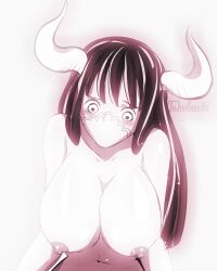 big_breasts black_hair female female_only horns mouth_mask no_color one_piece takebuchi topless ulti_(one_piece)