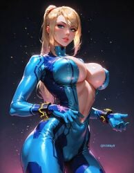 1girls ai_generated ass big_ass big_breasts breasts fr34ky metroid samus_aran thick_thighs zero_suit_samus