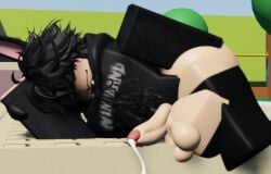 1boy 3d amiio big_ass cum cum_drip femboy gay laying_on_side roblox roblox_avatar roblox_game robloxian self_upload thighhighs