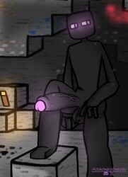 balls big_balls big_penis black_body cave coal enderman genitals glowing glowing_eyes glowing_genitalia glowing_penis hi_res humanoid hyper hyper_genitalia looking_back male_only microsoft minecraft minecraft_background minecraft_block mojang particles penis poisonedcherry_(artist) presenting presenting_penis purple_eyes raised_leg redstone rock soft_lighting square_(anatomy) square_eyes square_head standing stone_floor stone_wall tall torch torch_light wall_(structure) wide_hips xbox_game_studios