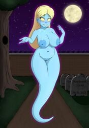 absurd_res areola big_breasts blonde_hair blue_areola blue_body blue_nipples breasts cemetery empty_eyes eyelashes female genitals ghost ghost_tail hair hi_res humanoid inverted_nipples keyboard-draws large_breasts long_hair looking_at_viewer luigi's_mansion mario_(series) melody_pianissima moon navel night nintendo nipples nude pussy smile solo spirit star tail tailed_humanoid thick_thighs tombstone wide_hips yellow_eyes