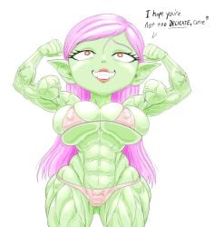 abs bikini clothed cmgjim fit_female goblin goblin_female muscular_female muscular_shortstack pink_bikini pink_hair red_eyes tagme