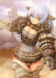 armor barely_contained barely_covered blue_eyes cyan_eyes gaius hourglass_figure light_blue_hair long_hair pointy_chin shadow_of_the_colossus shigatake skimpy_armor sony thick_thighs