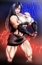 abs biceps big_breasts black_hair breasts female final_fantasy final_fantasy_vii hair huge_breasts large_breasts long_hair muscles muscular muscular_female tifa_lockhart wickedwizz