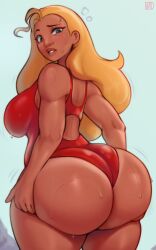 1girls 2024 artist_name ass ass_grab ass_jiggle back back_view big_ass big_breasts blonde_hair breasts busty clothed clothed_female clothes clothing cowboy_shot curvaceous curvy deep_skin disney fat_ass female from_behind green_eyes hair hands_on_ass hands_on_own_ass hi_res huge_ass human jiggle jiggling_ass large_ass large_breasts legs_together lifeguard_(lilo_and_stitch) lilo_and_stitch long_hair looking_at_own_butt looking_back looking_back_at_self looking_down looking_down_at_self madheaven motion_lines one-piece_swimsuit raised_eyebrow rear_view red_swimsuit signature solo standing swimsuit swimwear tan-skinned_female tan_body tan_skin tanline teeth thick_thighs thighs voluptuous wet wet_body wet_skin wide_hips