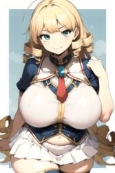 1girls ai_generated big_breasts blonde_hair daidouji_(artist) daidoujipv gigantic_breasts green_eyes long_hair looking_at_viewer shinkyoku_no_grimoire shirt