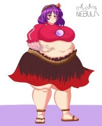 bbw belly_grab belly_overhang big_belly big_female blush chubby chubby_female embarrassed fat fat_female fat_fetish fat_girl fat_woman fatty grabbing_belly kanako_yasaka large_female obese obese_female overweight overweight_female plump pork_chop purple_hair thick_thighs touhou tubby weight_gain