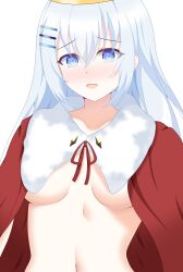 1girls blue_eyes breasts covering_breasts date_a_live female_only light-skinned_female naked tobiichi_origami white_hair