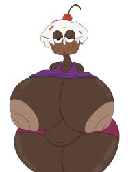 1girls animate_inanimate big_breasts big_butt brown_areola brown_areolae brown_nipples cherry cherry_on_head chocolate cupcake fat fat_woman female female_only food food_creature food_humanoid frosting half-closed_eyes huge_ass icing object_head purple_shorts slightly_chubby solo sprinkles theslashfive useless_clothes useless_clothing wide_hips