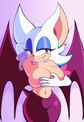 1girls anthro armpits arms_up bedroom_eyes big_breasts blue_eyeshadow breasts choobsters covered_nipples covering_breasts fangs female female_only green_eyes posing rouge_the_bat sega smile smiling sonic_(series) sonic_the_hedgehog_(series) thick_thighs topless topless_female wide_hips