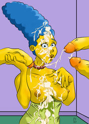 breasts clothes color cum cum_on_body cum_on_face cum_on_upper_body cumshot female foreskin glans human joey_vegas male marge_simpson multiple_males nipples partially_retracted_foreskin penis retracted_foreskin straight tagme the_simpsons uncut veiny_penis vstudios