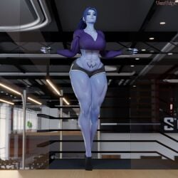 1girls 3d abs amelie_lacroix ass big_ass big_breasts black_fingernails black_nails black_thong blizzard_entertainment blue_hair elbow_sleeve female female_only fit fit_female gym looking_at_viewer muscular muscular_female muscular_thighs oiled oiled_skin oily overwatch overwatch_2 ponytail purple-skinned_female purple_skin shorts solo solo_female tattoo tattoo_on_stomach thick_thighs thunder_thighs vonsvaigen wide_hips widowmaker yellow_eyes