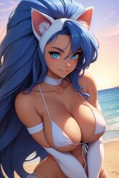 1girls ai_generated big_breasts blue_eyes blue_hair breasts capcom cat_ears cleavage darkstalkers felicia_(darkstalkers) female female_focus female_only jinzo1993 long_hair looking_at_viewer solo