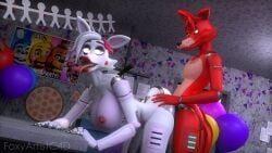 ambiguous_penetration animatronic anthro balloon big_breasts breasts canid canine duo female five_nights_at_freddy's five_nights_at_freddy's_2 fox foxy_(fnaf) foxyartistc4d hi_res inflatable lipstick machine makeup male male/female mammal mangle_(fnaf) nipples penetration robot scottgames sex tail tongue tongue_out yellow_eyes