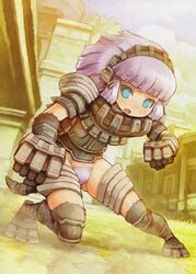 armor barely_covered beige_skin cenobia color cyan_eyes day female female_only front_view fur hair humanized looking_at_viewer open_eyes open_mouth outdoors pubic_hair purple_hair rule_63 shadow_of_the_colossus shigatake short_hair skimpy_armor solo voluptuous