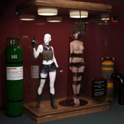 1girls 3d arms_at_sides asleep barefoot bound bound_arms bound_legs bound_neck breasts captured captured_heroine chloroform clothes_removed completely_nude completely_nude_female defeated defeated_heroine display display_case drugged eyes_closed feet forniphilia gas_mask helpless helpless_female human_furniture human_trophy immobile indoors legs_together living_statue living_trophy mannequin name_tag nipples nude nude_female oldmanjaay overhead_light permanent_bondage plaque pussy_obscured rebecca_chambers resident_evil short_hair sign solo_female stasis_chamber stationary_restraints stripped stripped_naked suspension suspension_bondage trophy_case unconscious