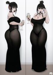 1girls alcohol ass ass_bigger_than_head ass_visible_through_clothes bangs belly belly_button belly_button_visible_through_clothing big_ass big_breasts big_butt big_thighs black_dress black_hair black_lipstick black_nails black_panties blue_eyes bodycon breasts breasts_squeezed_together champagne champagne_glass child_bearing_hips choker cleavage dress ear_piercing earrings eyebrows_visible_through_hair eyeliner eyeshadow full_lips glass goth goth_girl hips hips_wider_than_shoulders holding_champagne_glass holding_glass huge_breasts kissable_lips light-skinned_female light_skin lipstick madeline_zoldak makeup no_bra nose_piercing original original_character pale pale-skinned_female pale_skin panties panties_visible_through_clothing pierced_ears pierced_lip pierced_nose piercing piercings plump_ass plump_breasts plump_lips plump_thighs pout pouting pouty_lips pumpkinsinclair purple_earrings ring_piercing see-through see-through_clothing see-through_dress shiny_skin thick_ass thick_legs thick_lips thick_thighs thighs thong tied_hair tight_clothes tight_clothing wide_hips