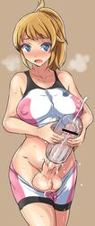 1futa artificial_vagina balls blonde_hair blue_eyes blush breasts censored cum cum_on_self cute drool ejaculation erect_nipples fleshlight full-package_futanari futa_only futanari gundam gundam_build_fighters gundam_build_fighters_try hair hoshino_fumina huge_balls huge_cock intersex large_breasts light_skin nipples onahole penis ponytail pubic_hair sex_toy shiny_skin shorts simple_background solo_futa sweat tank_top tied_hair ubanis