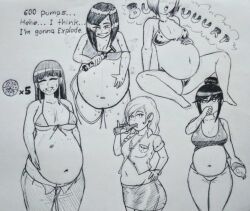 belly_expansion belly_inflation black_and_white bloated bloated_belly bloated_stomach bloated_tummy burp burping female_only inflation inflation_fetish multiple_girls ronic_lagann sketch stuffed_belly