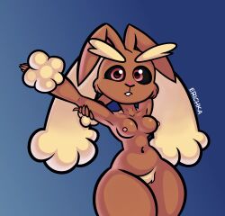 anthro breasts digital_media_(artwork) erichka female female/female generation_4_pokemon genitals hi_res lopunny mammal nintendo nipples nude pokemon pokemon_(species) pubes pussy simple_background slightly_chubby solo thick_thighs