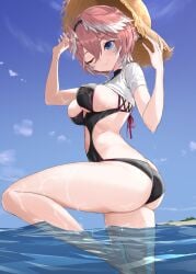 1girls absurd_res absurdres ass bare_arms bare_back bare_legs bare_midriff bare_skin bare_thighs barefoot bikini black_bikini black_swimsuit black_swimwear blue_eyes blue_eyes_female blue_sky blush breasts clouds coast crystal_shoujo dot_nose elbows feet female female_focus female_only fingers full_body hair_between_eyes hat high_resolution highres hololive hololive_japan holox hourglass_figure knees legs light-skinned_female light_skin lips medium_breasts multicolored_hair naked naked_female nude nude_female one_eye_closed outdoors partially_submerged partially_submerged_legs pink_hair pink_hair_female sea seaside short_hair shoulders sideboob simple_background sky slender_body slender_waist slim_girl slim_waist smile smiling soles solo standing straw_hat swimsuit swimwear takane_lui thick_ass thick_thighs thighs thin_waist underboob virtual_youtuber water wet wet_body wet_clothes wet_skin white_hair white_hair_female